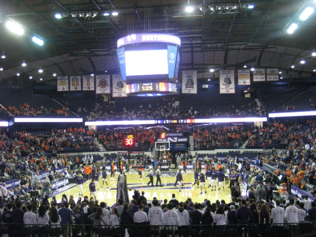 Northwestern Illinois basketball pre-game warmup