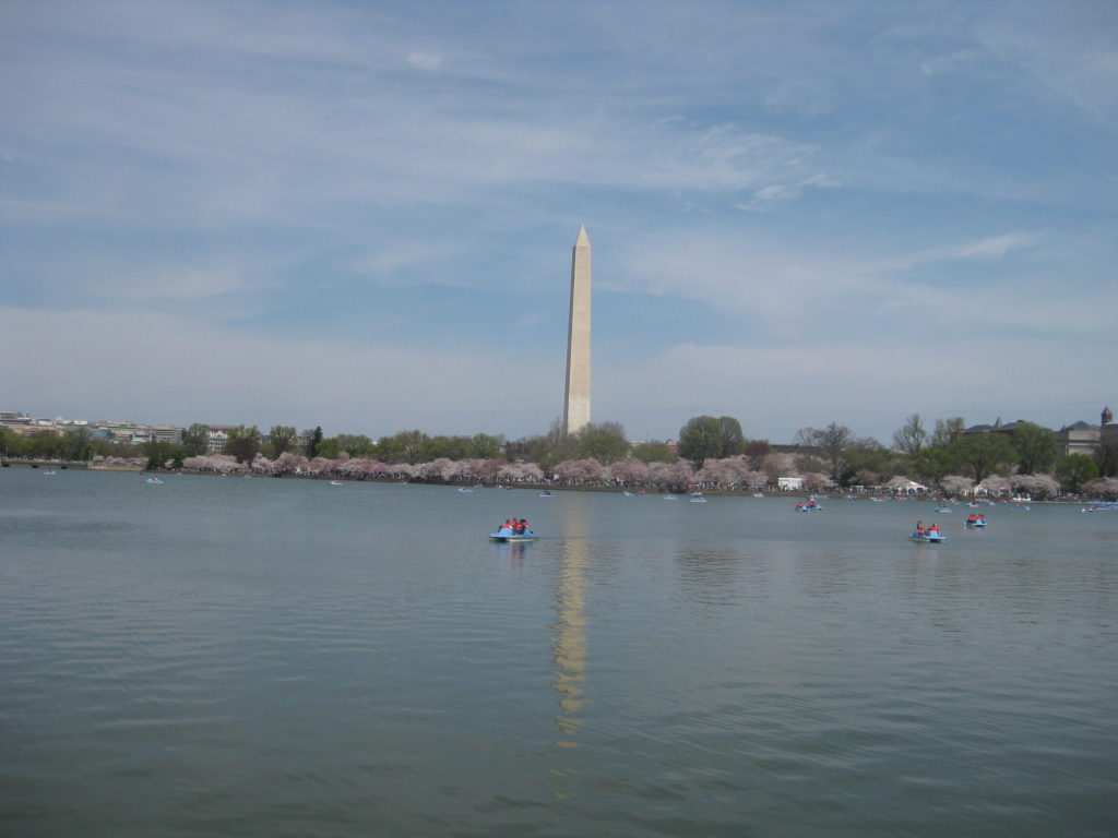 washington monument tidal basin cherry blossom paddle boat 1024x768 - Washington D.C., Cherry Blossoms, and National Museum of African Art April 2019