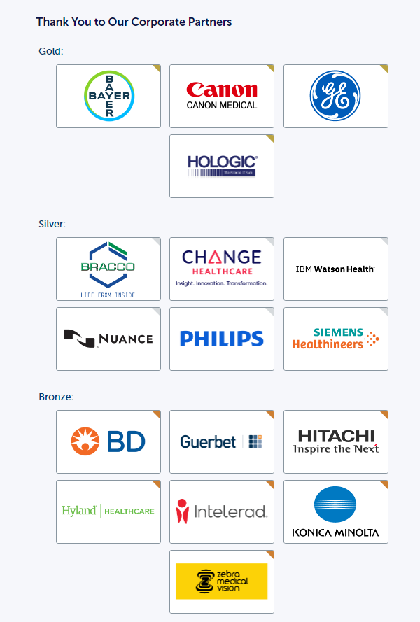 thanks corporate partners - Virtual Radiological Society of North America (RSNA) Meeting in 2020